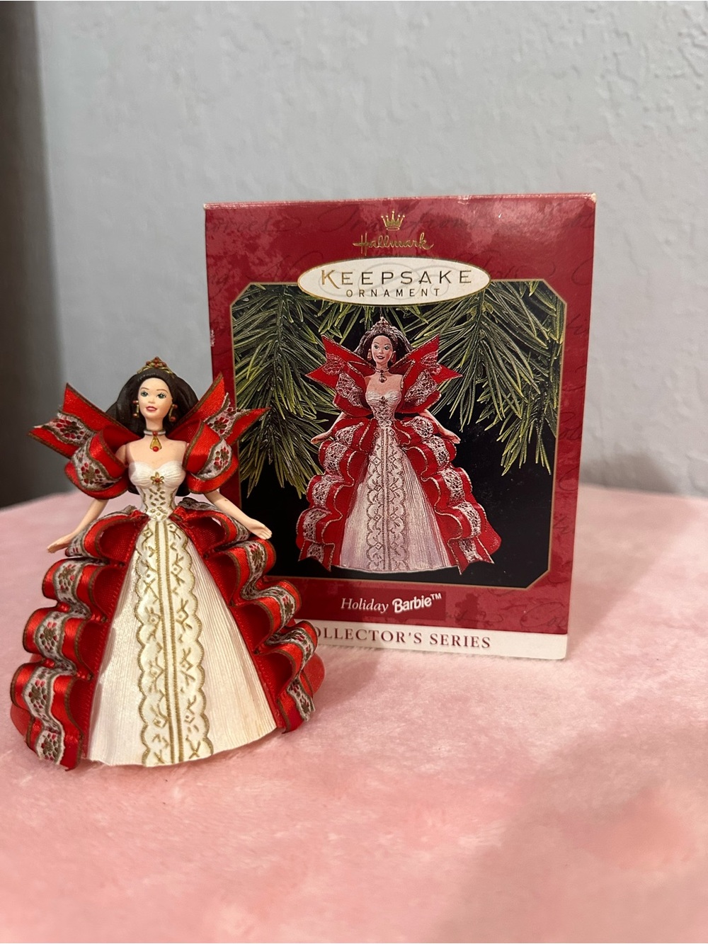 Hallmark Holiday Barbie Ornament - Red, White, Gold